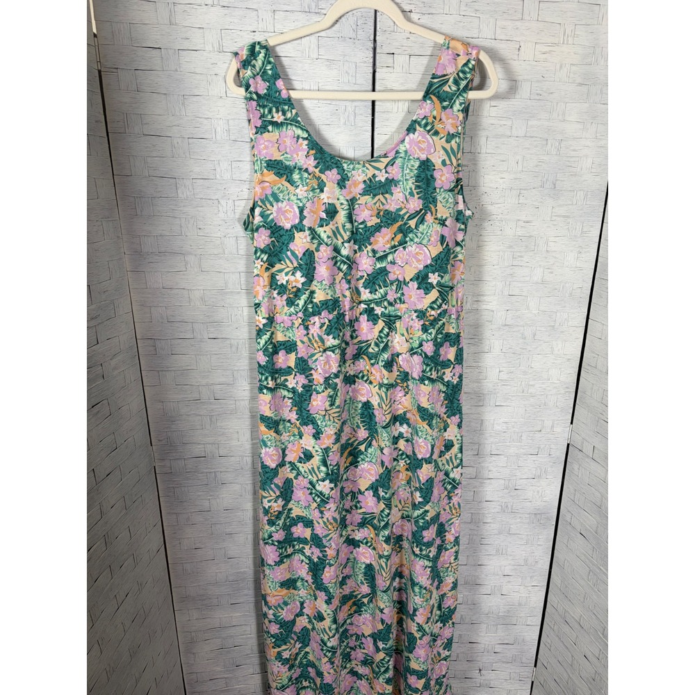 Esmara Womens Dress Maxi Tropical Floral Pink Green Palm Cutout Backs Plus Size